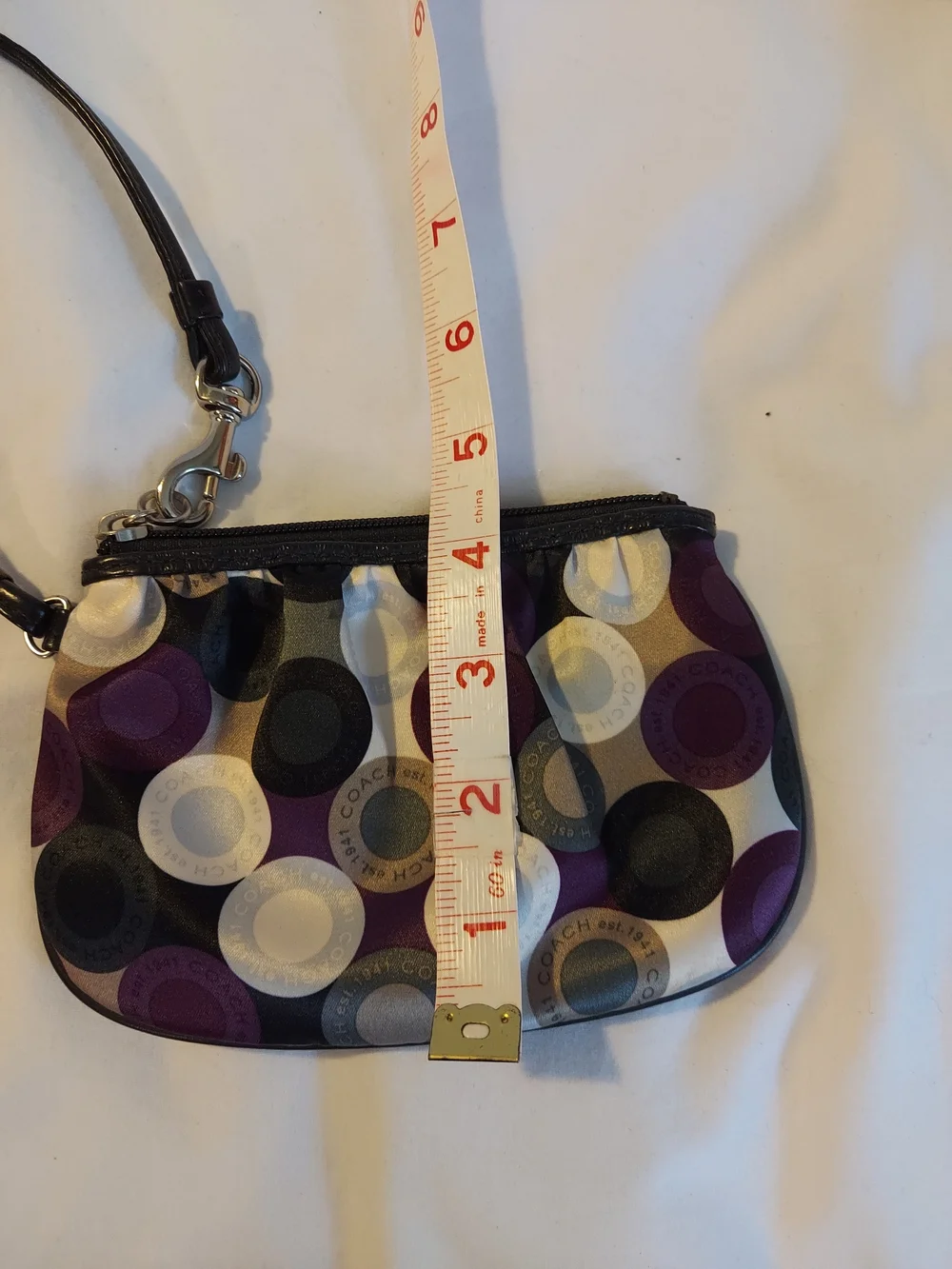 Coach Vintage Signature Optic Dot Circle Satin Wristlet - Purple/Gray Y2K